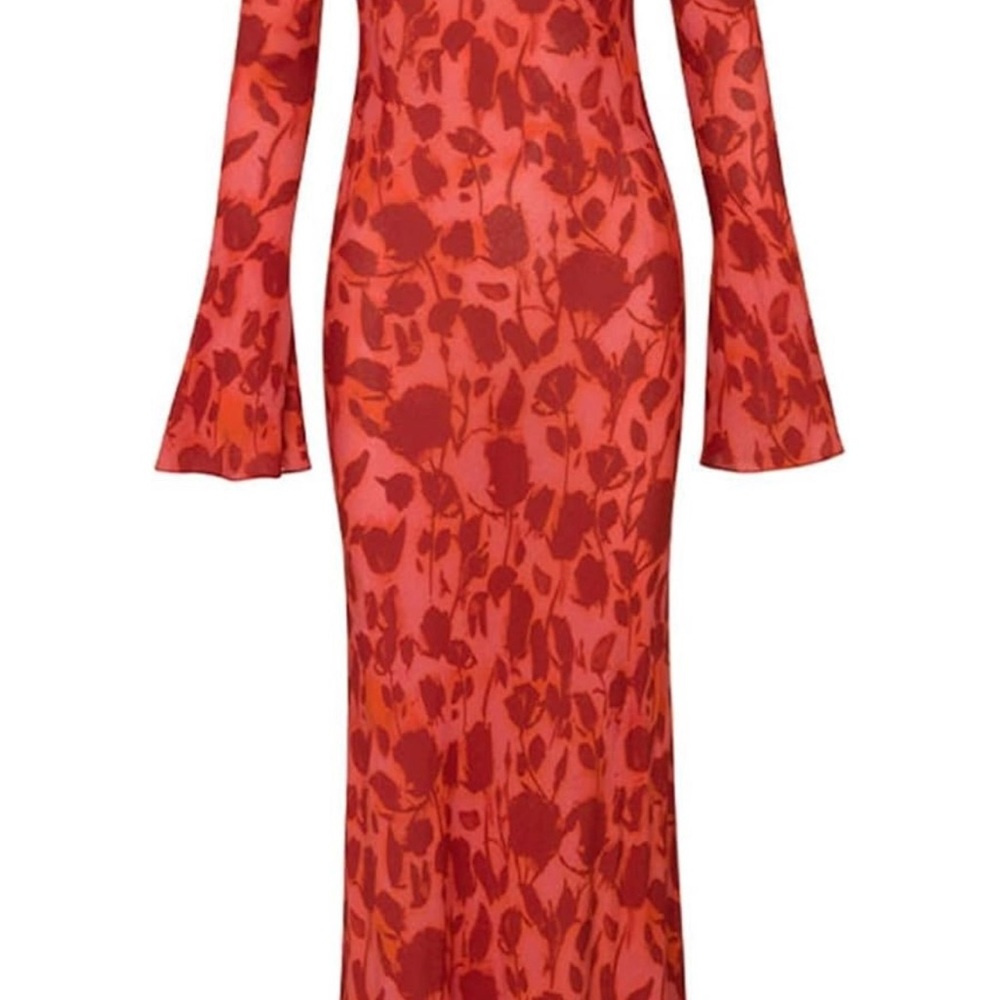 Stylish Red Floral Long Sleeve Dress